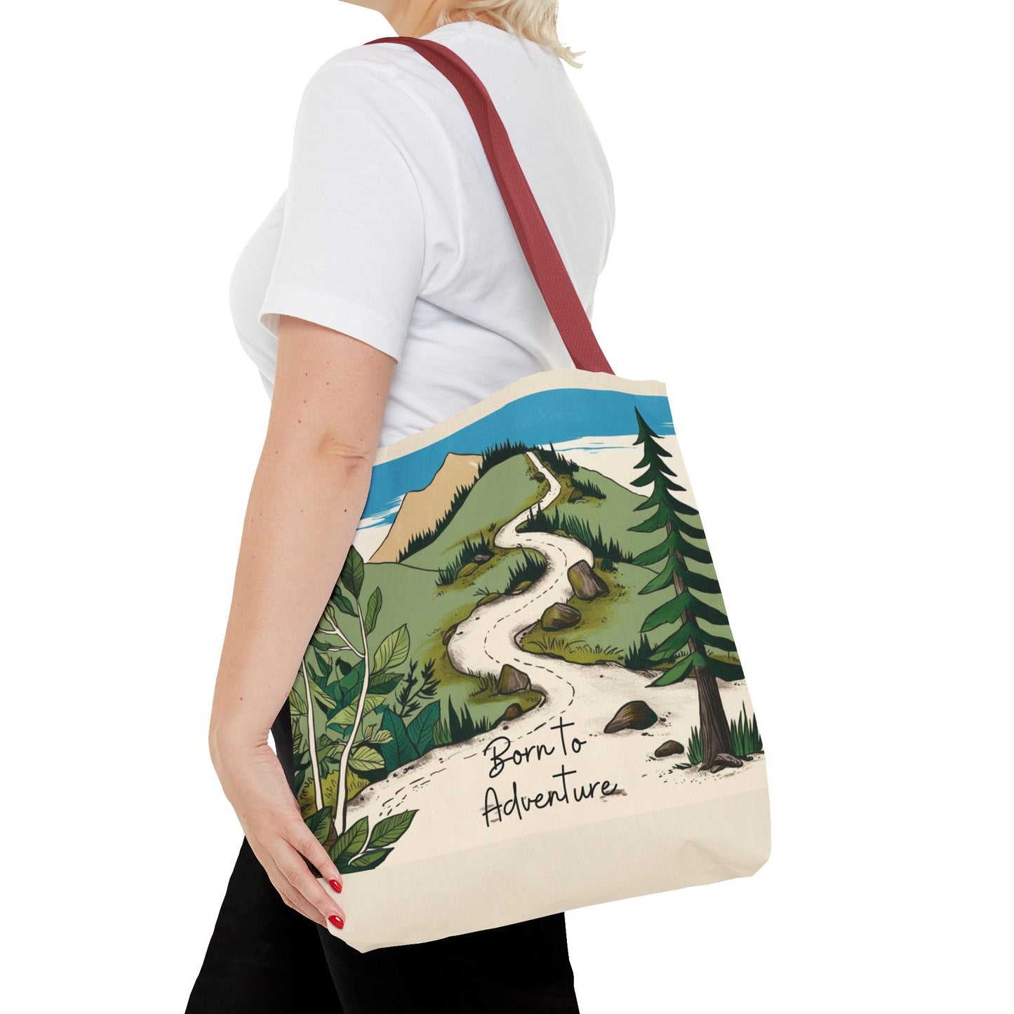 Born to Adventure Scenic Hiking Tote Bag for Nature Lovers |Scenic Mountain trail reusable grocery bag |Hikers farmers market tote