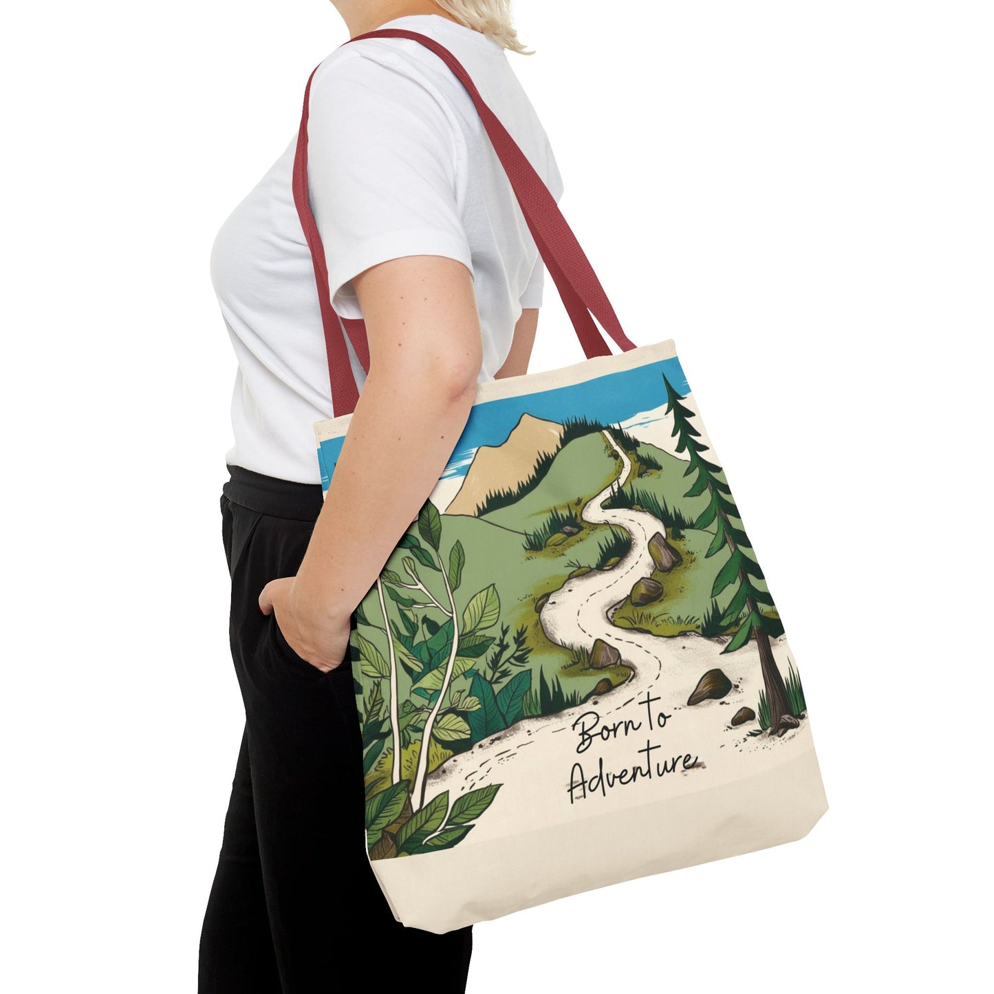 Born to Adventure Scenic Hiking Tote Bag for Nature Lovers |Scenic Mountain trail reusable grocery bag |Hikers farmers market tote