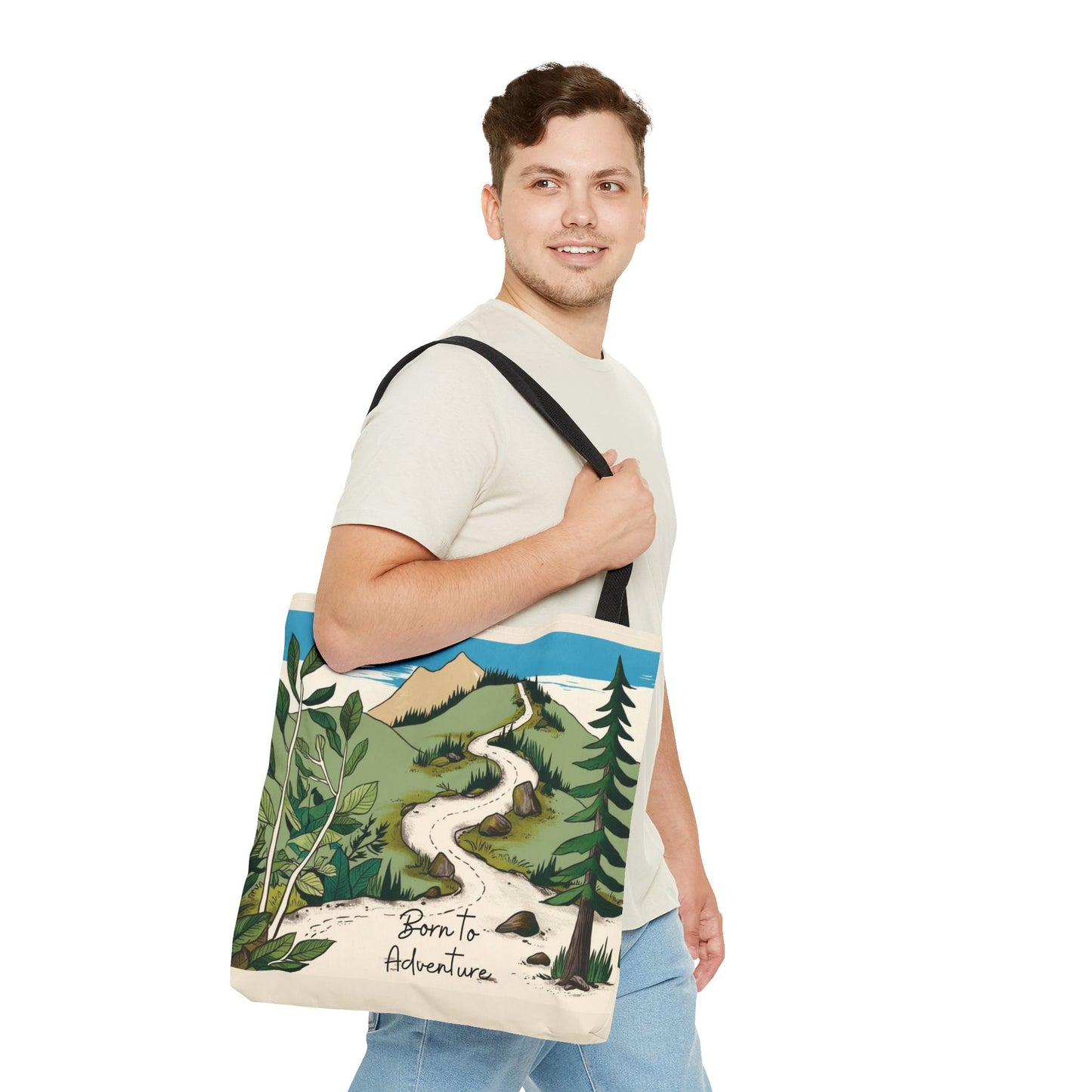 Born to Adventure Scenic Hiking Tote Bag for Nature Lovers |Scenic Mountain trail reusable grocery bag |Hikers farmers market tote
