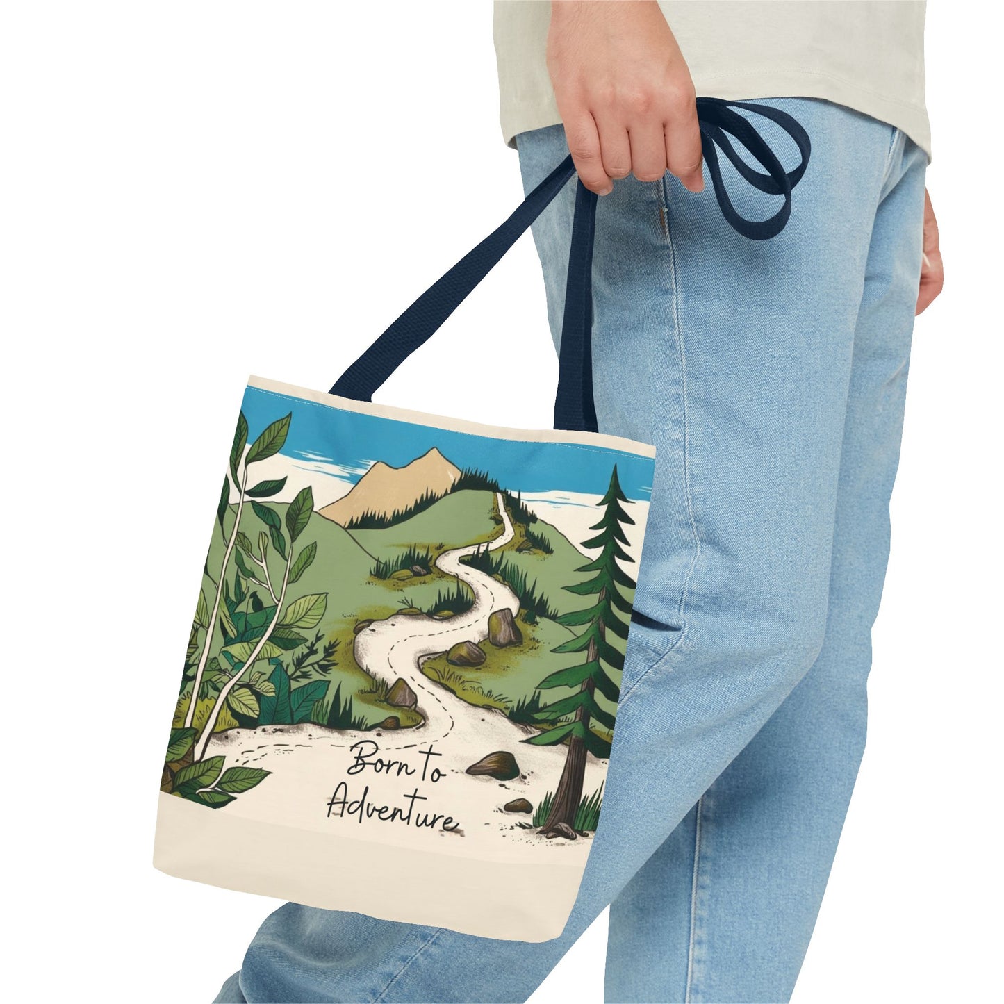 Born to Adventure Scenic Hiking Tote Bag for Nature Lovers |Scenic Mountain trail reusable grocery bag |Hikers farmers market tote