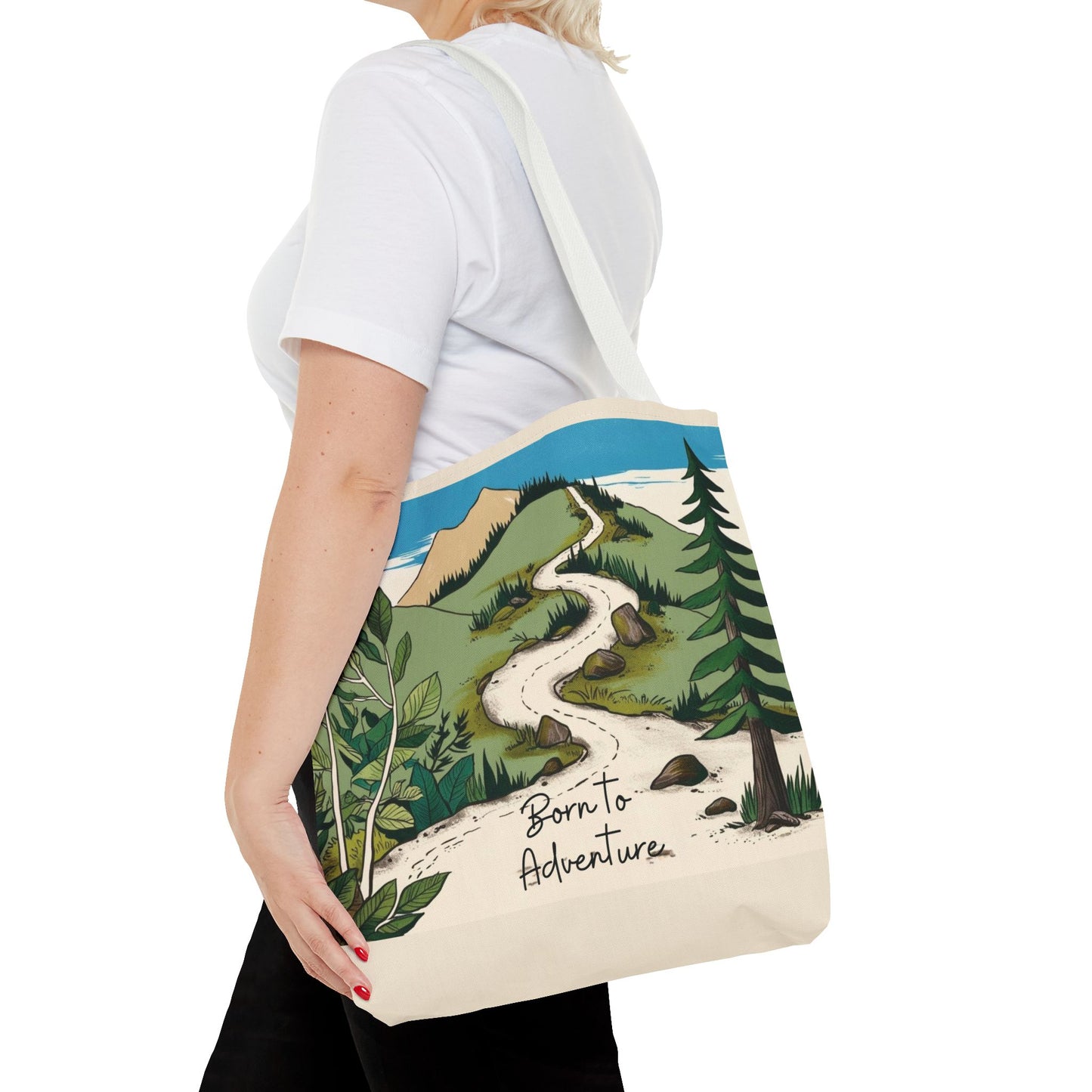 Born to Adventure Scenic Hiking Tote Bag for Nature Lovers |Scenic Mountain trail reusable grocery bag |Hikers farmers market tote