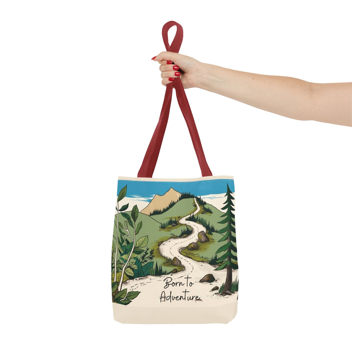 Born to Adventure Scenic Hiking Tote Bag for Nature Lovers |Scenic Mountain trail reusable grocery bag |Hikers farmers market tote