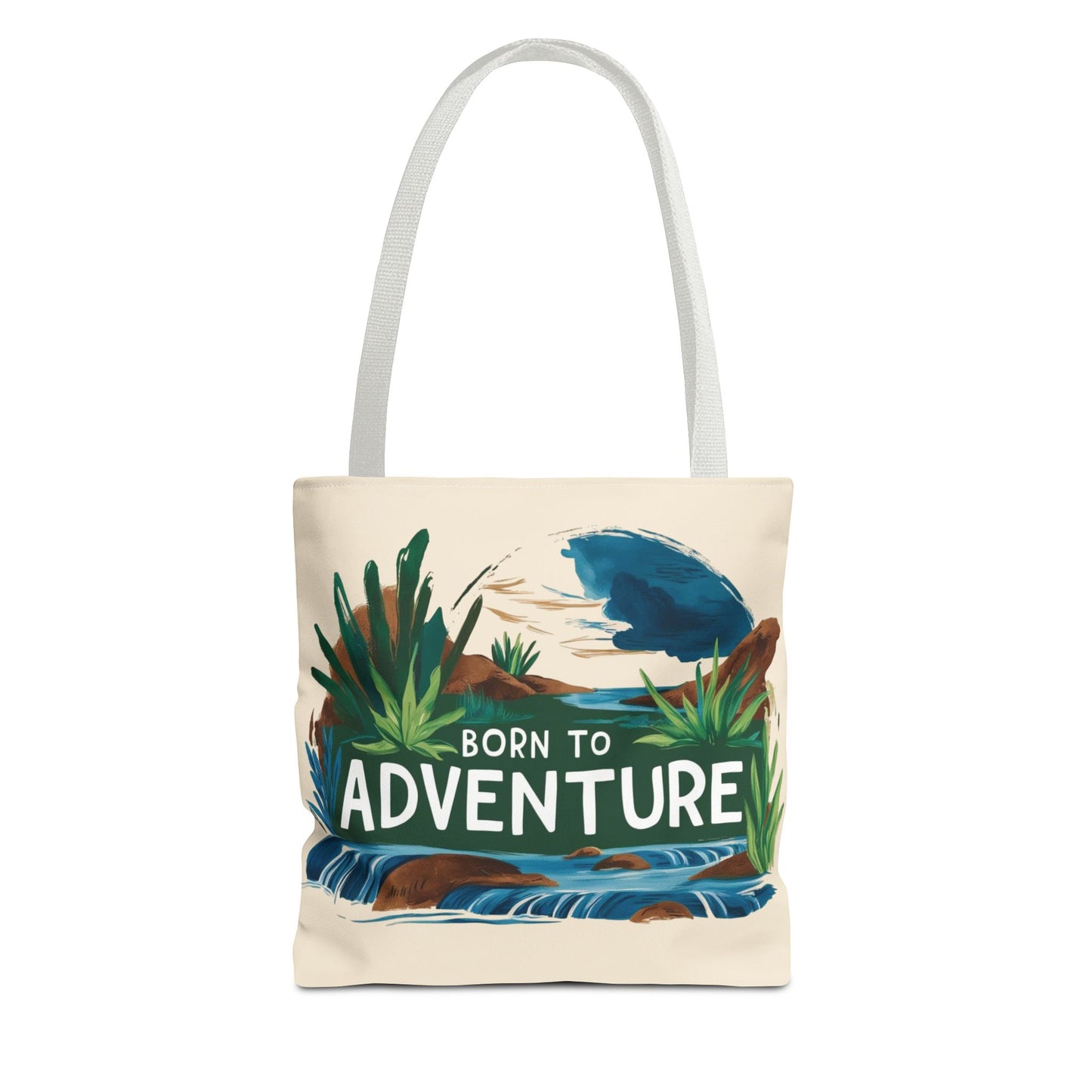 Nature Adventure Tote Bag - River and greenery design |Born to Adventure |Travel bag |Eco-Friendly grocery bag |Outdoor enthusiast gift