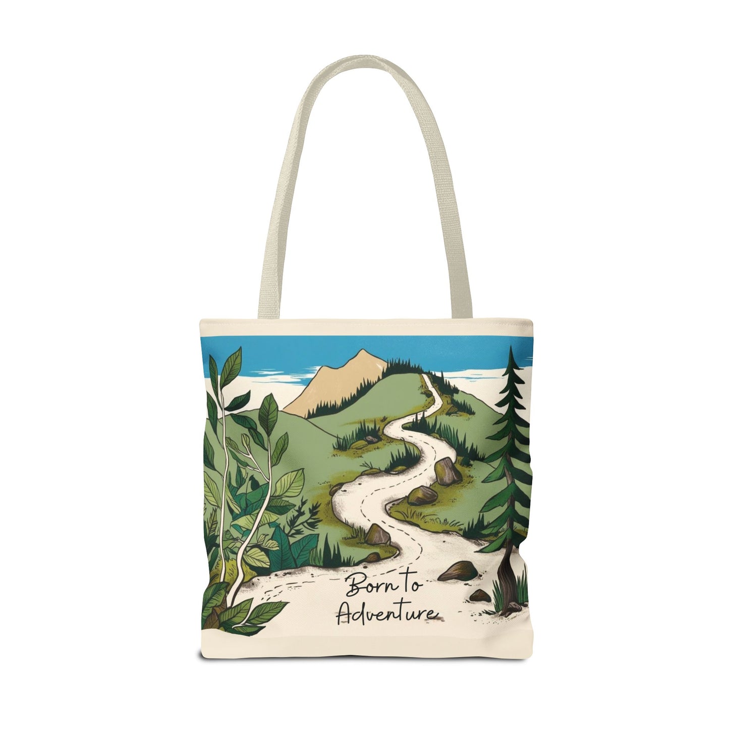 Born to Adventure Scenic Hiking Tote Bag for Nature Lovers |Scenic Mountain trail reusable grocery bag |Hikers farmers market tote
