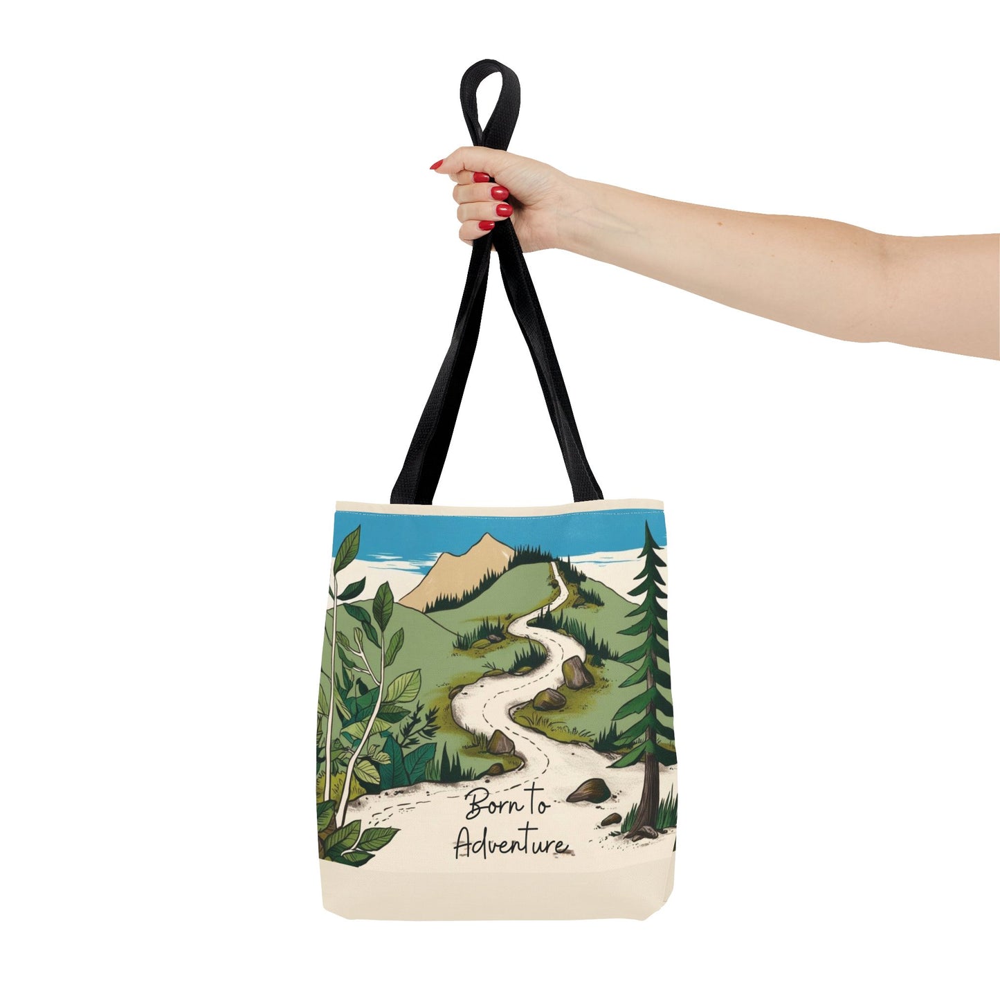 Born to Adventure Scenic Hiking Tote Bag for Nature Lovers |Scenic Mountain trail reusable grocery bag |Hikers farmers market tote