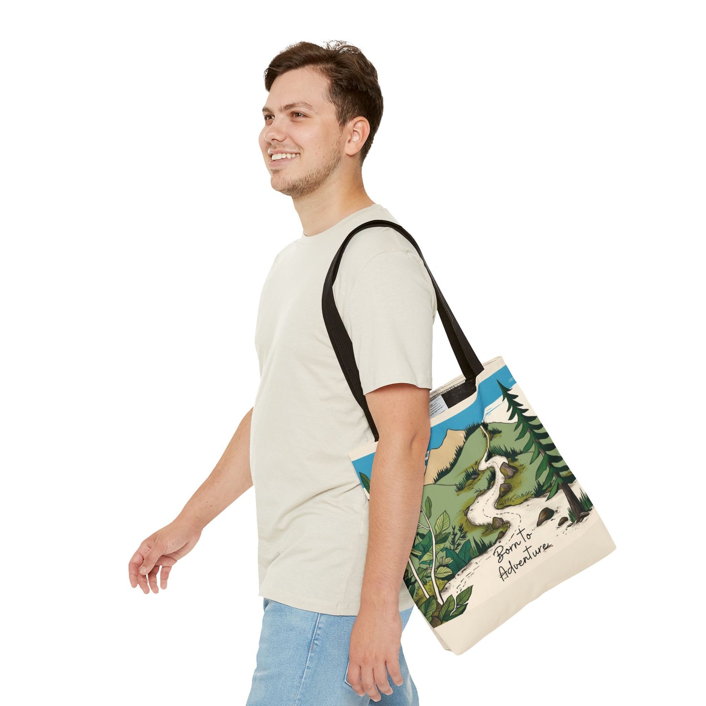Born to Adventure Scenic Hiking Tote Bag for Nature Lovers |Scenic Mountain trail reusable grocery bag |Hikers farmers market tote