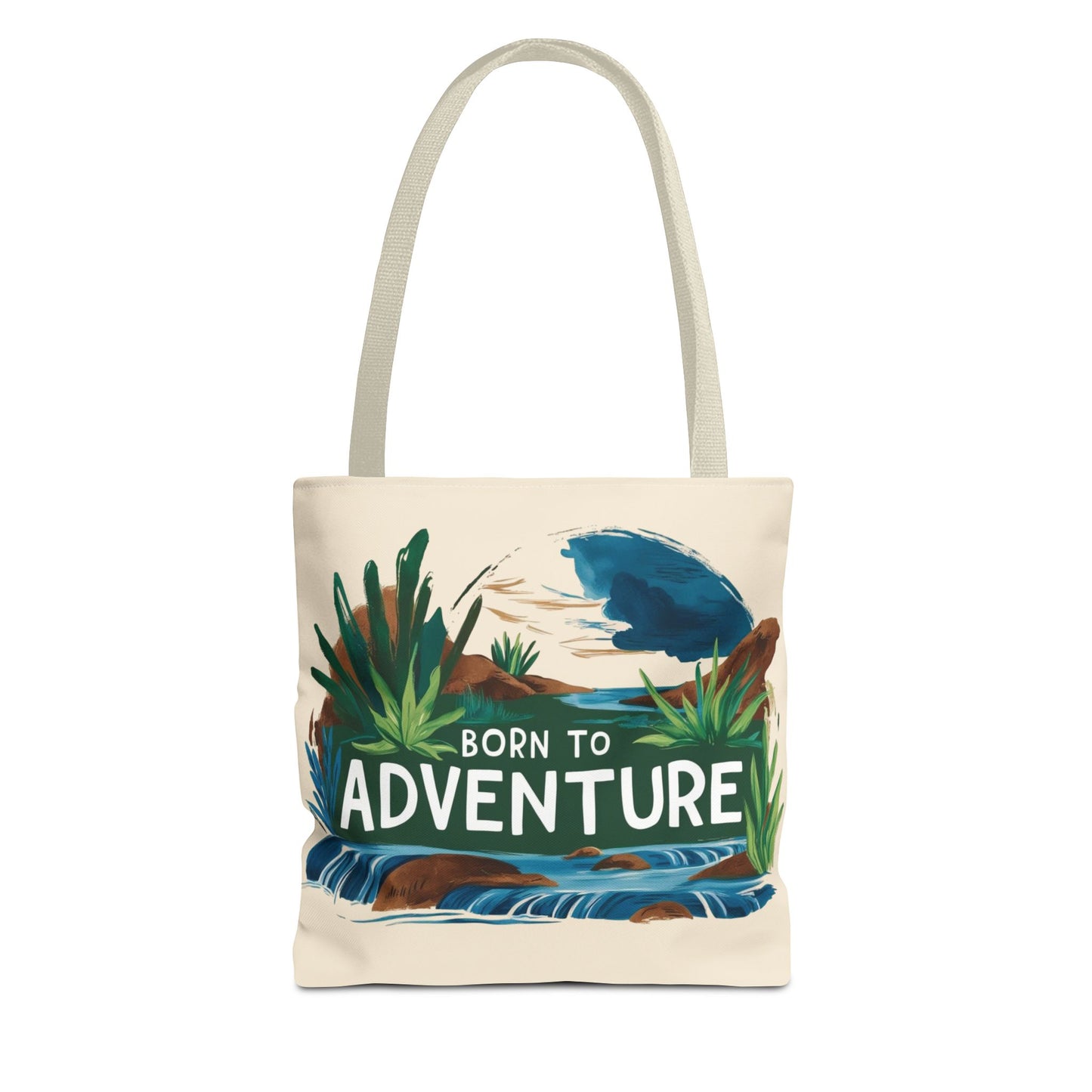 Nature Adventure Tote Bag - River and greenery design |Born to Adventure |Travel bag |Eco-Friendly grocery bag |Outdoor enthusiast gift