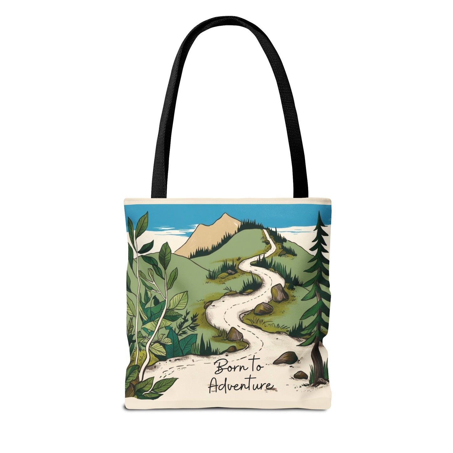 Born to Adventure Scenic Hiking Tote Bag for Nature Lovers |Scenic Mountain trail reusable grocery bag |Hikers farmers market tote