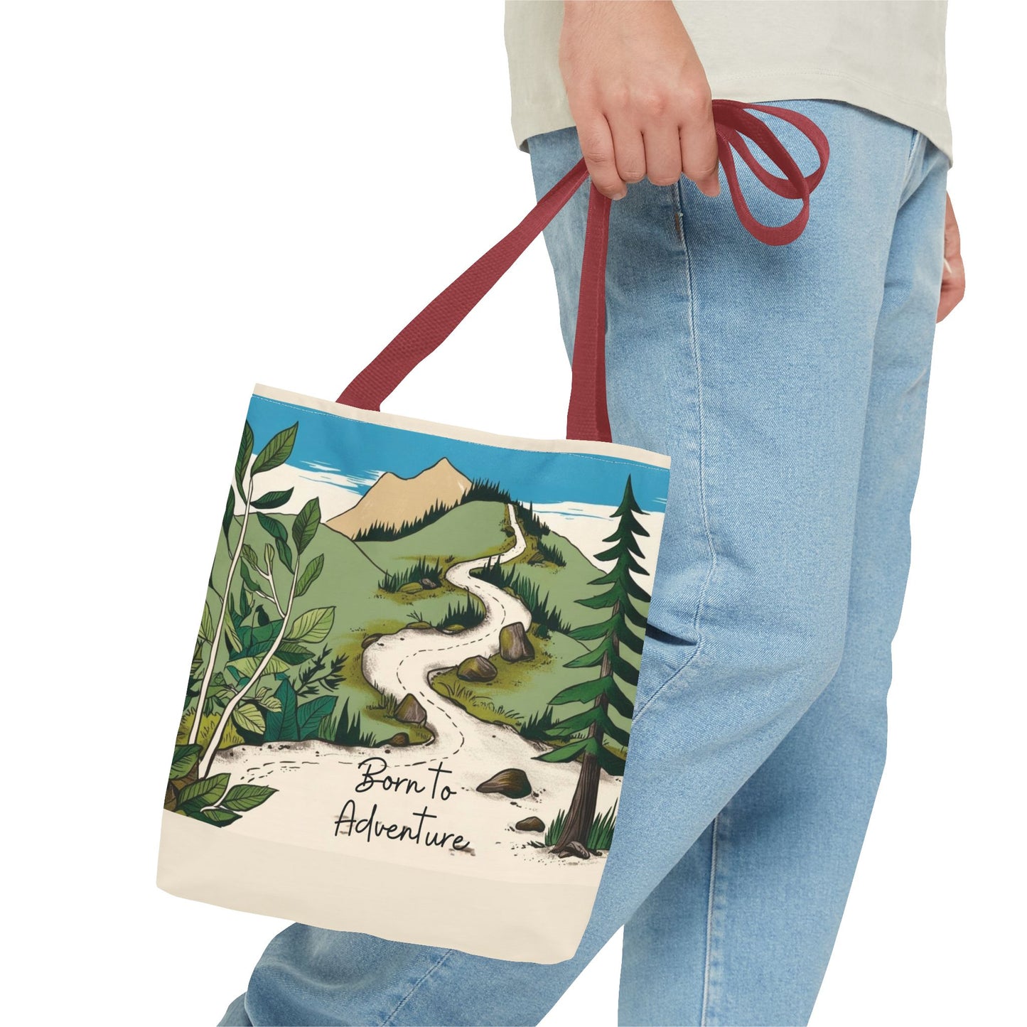 Born to Adventure Scenic Hiking Tote Bag for Nature Lovers |Scenic Mountain trail reusable grocery bag |Hikers farmers market tote