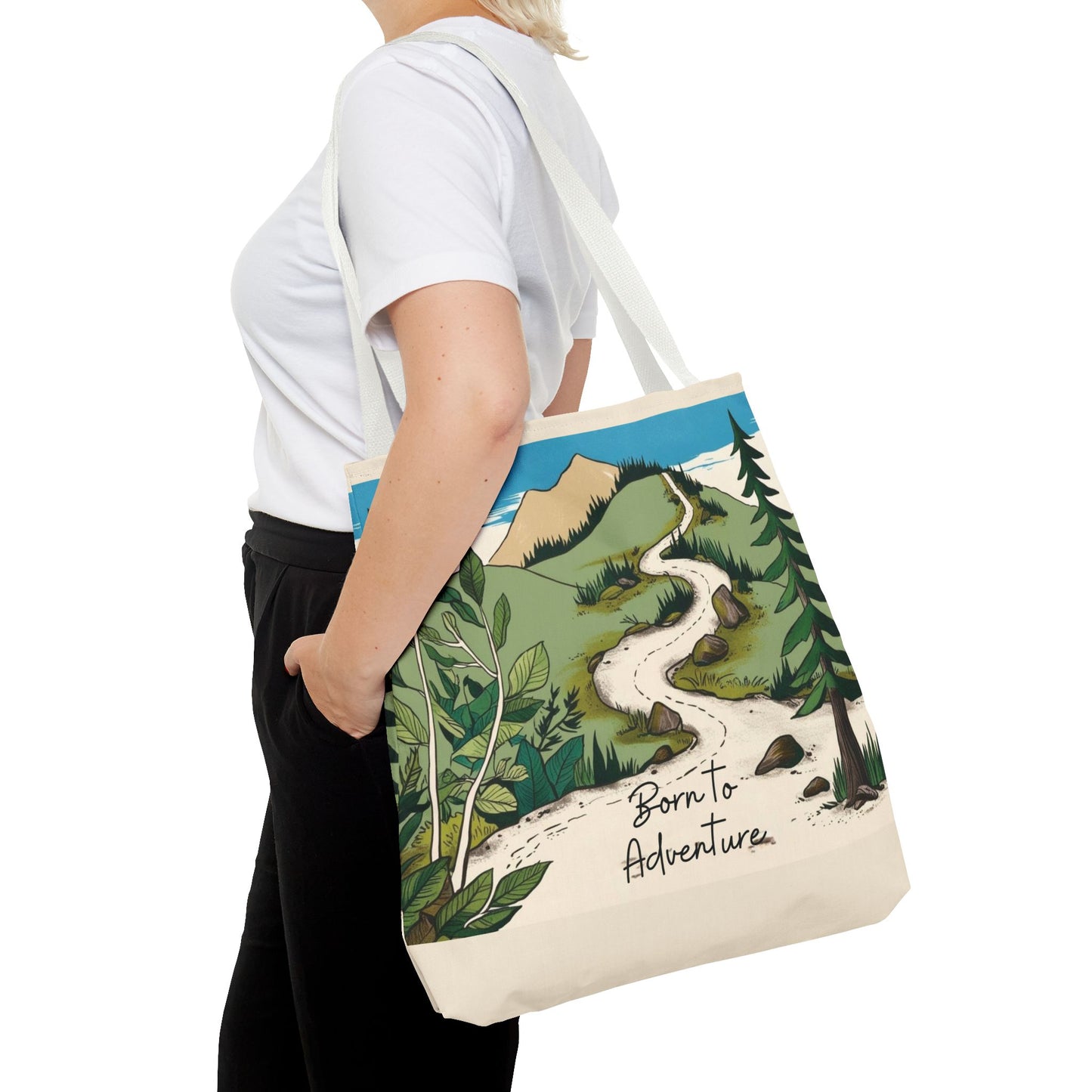Born to Adventure Scenic Hiking Tote Bag for Nature Lovers |Scenic Mountain trail reusable grocery bag |Hikers farmers market tote