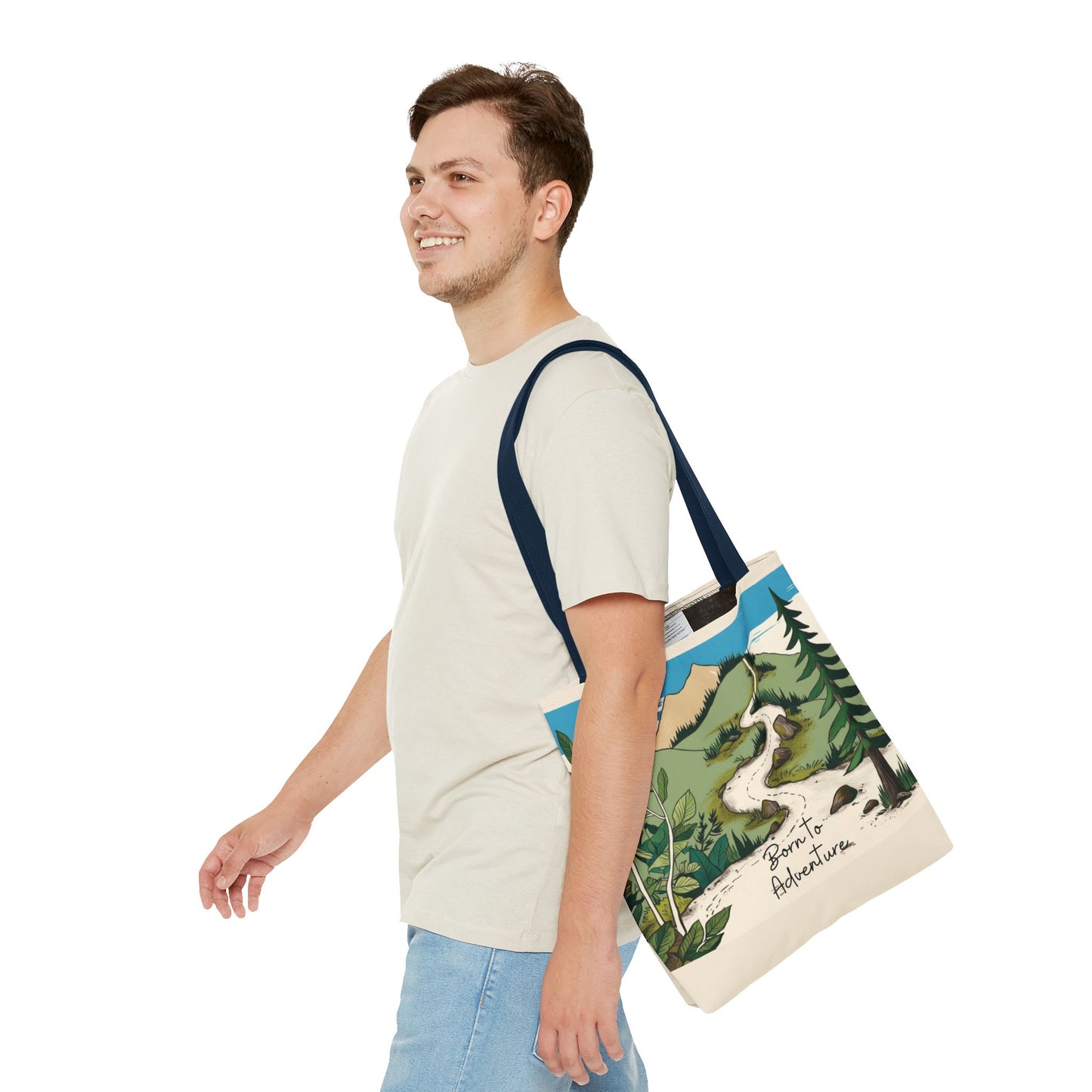 Born to Adventure Scenic Hiking Tote Bag for Nature Lovers |Scenic Mountain trail reusable grocery bag |Hikers farmers market tote
