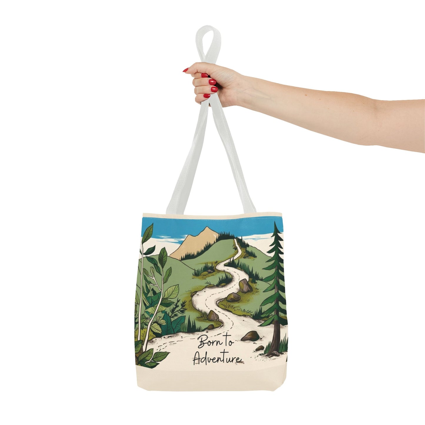 Born to Adventure Scenic Hiking Tote Bag for Nature Lovers |Scenic Mountain trail reusable grocery bag |Hikers farmers market tote