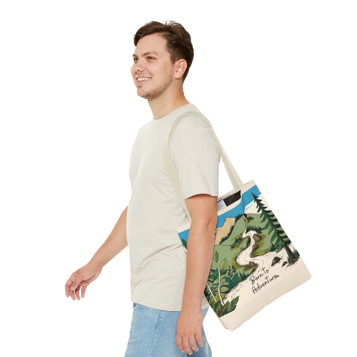 Born to Adventure Scenic Hiking Tote Bag for Nature Lovers |Scenic Mountain trail reusable grocery bag |Hikers farmers market tote