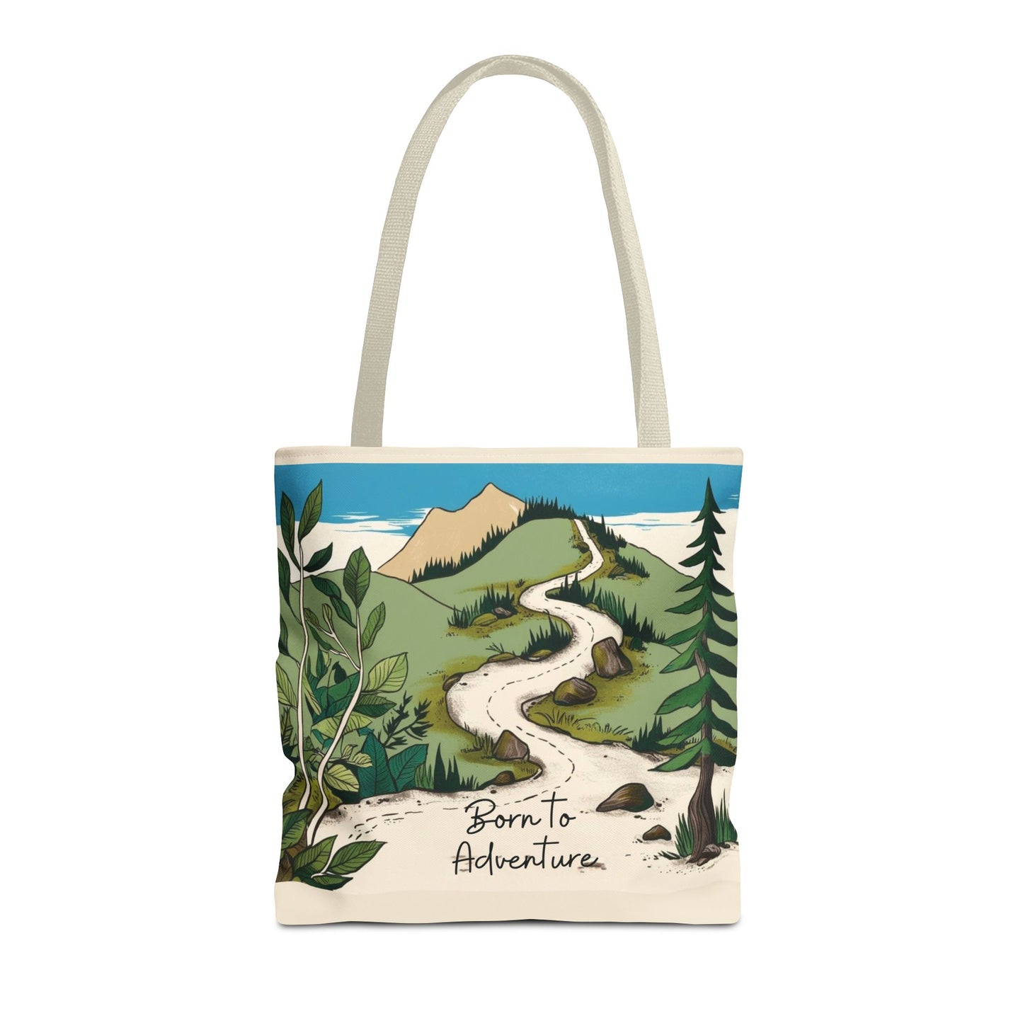 Born to Adventure Scenic Hiking Tote Bag for Nature Lovers |Scenic Mountain trail reusable grocery bag |Hikers farmers market tote