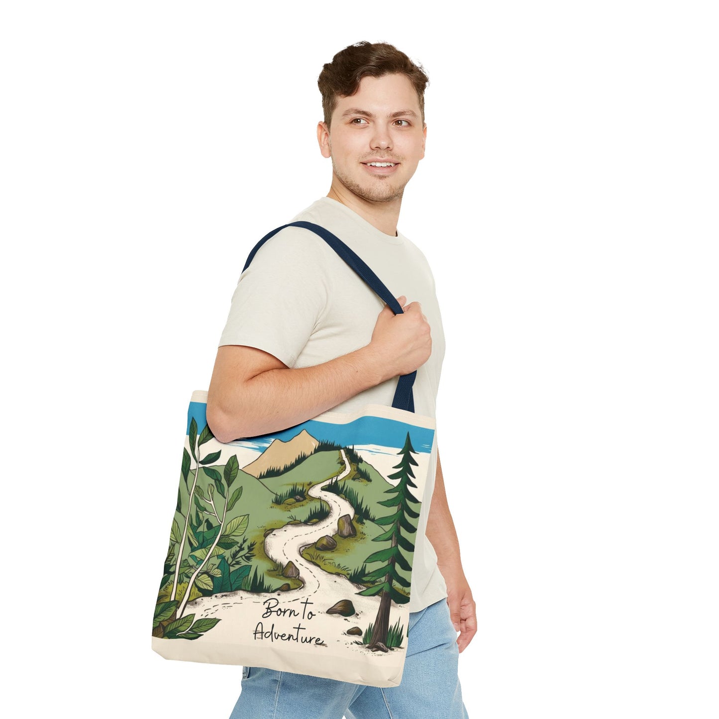 Born to Adventure Scenic Hiking Tote Bag for Nature Lovers |Scenic Mountain trail reusable grocery bag |Hikers farmers market tote