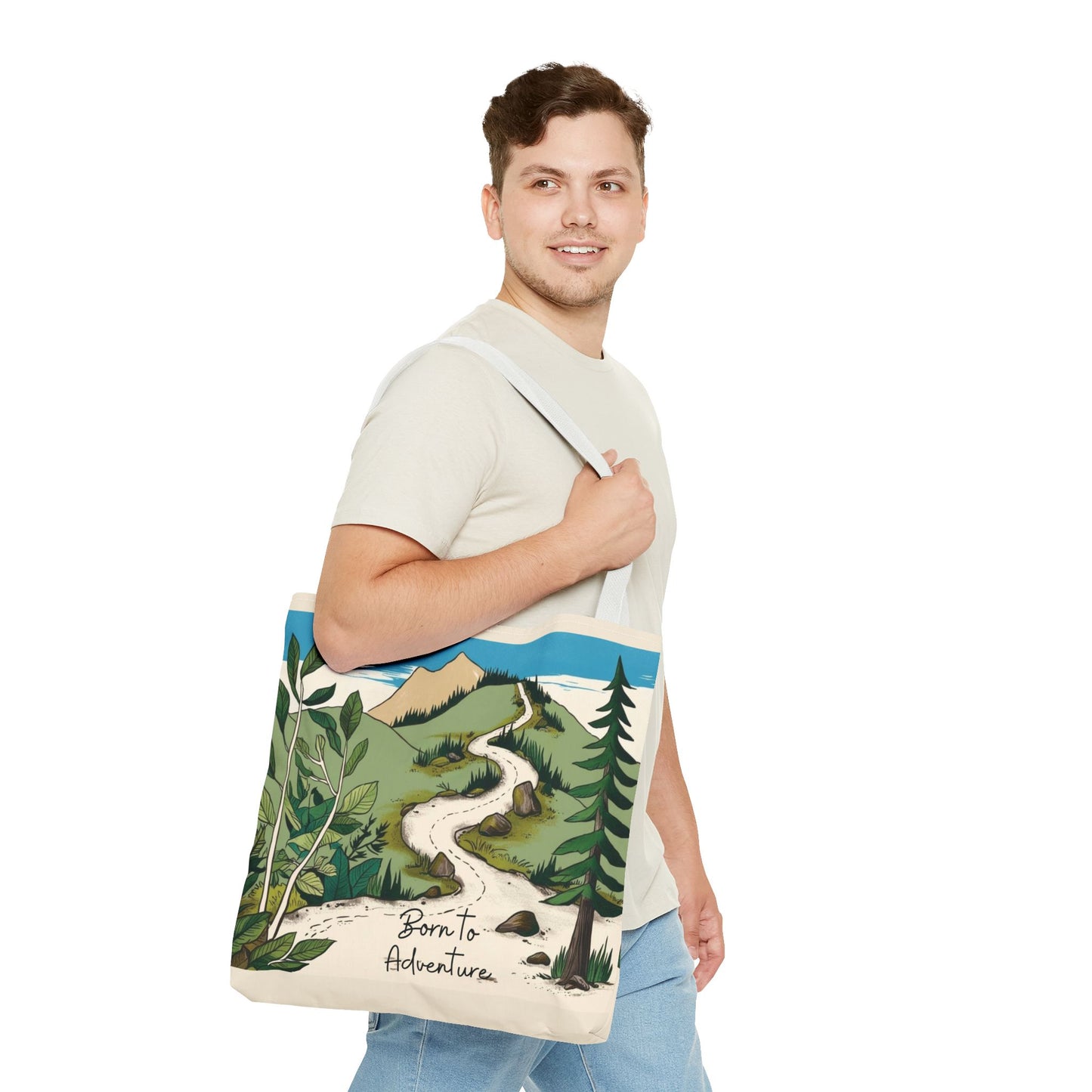 Born to Adventure Scenic Hiking Tote Bag for Nature Lovers |Scenic Mountain trail reusable grocery bag |Hikers farmers market tote