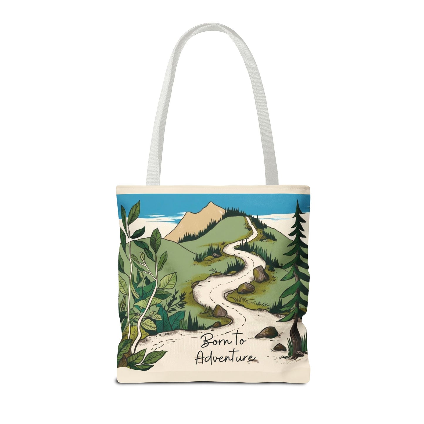 Born to Adventure Scenic Hiking Tote Bag for Nature Lovers |Scenic Mountain trail reusable grocery bag |Hikers farmers market tote