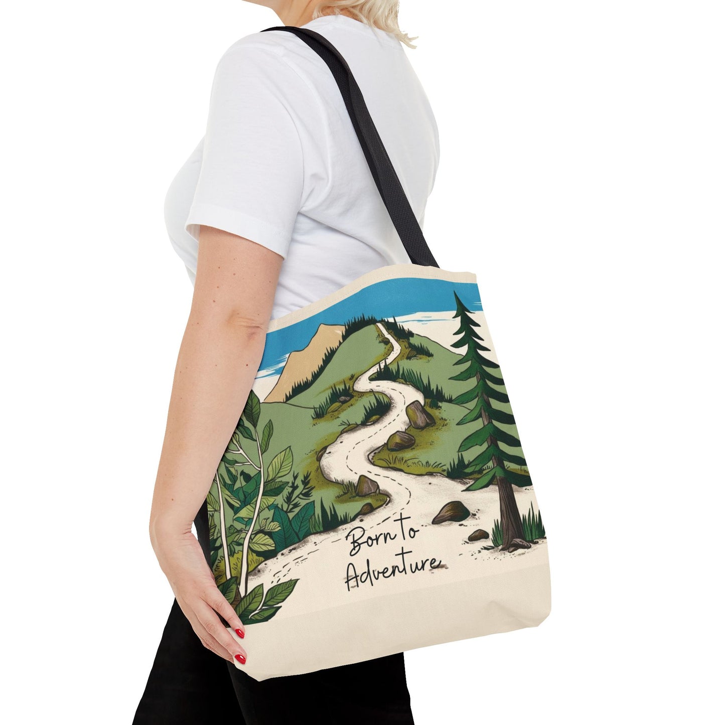 Born to Adventure Scenic Hiking Tote Bag for Nature Lovers |Scenic Mountain trail reusable grocery bag |Hikers farmers market tote