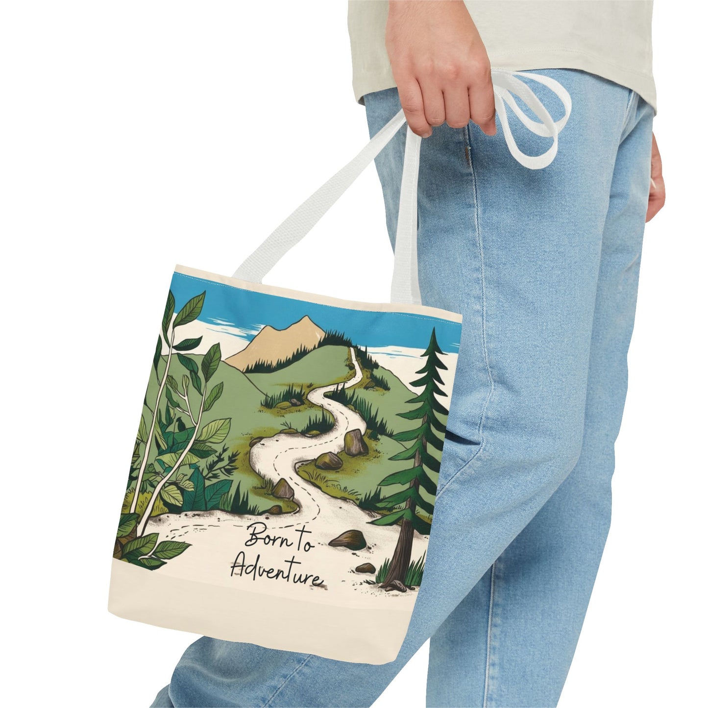 Born to Adventure Scenic Hiking Tote Bag for Nature Lovers |Scenic Mountain trail reusable grocery bag |Hikers farmers market tote