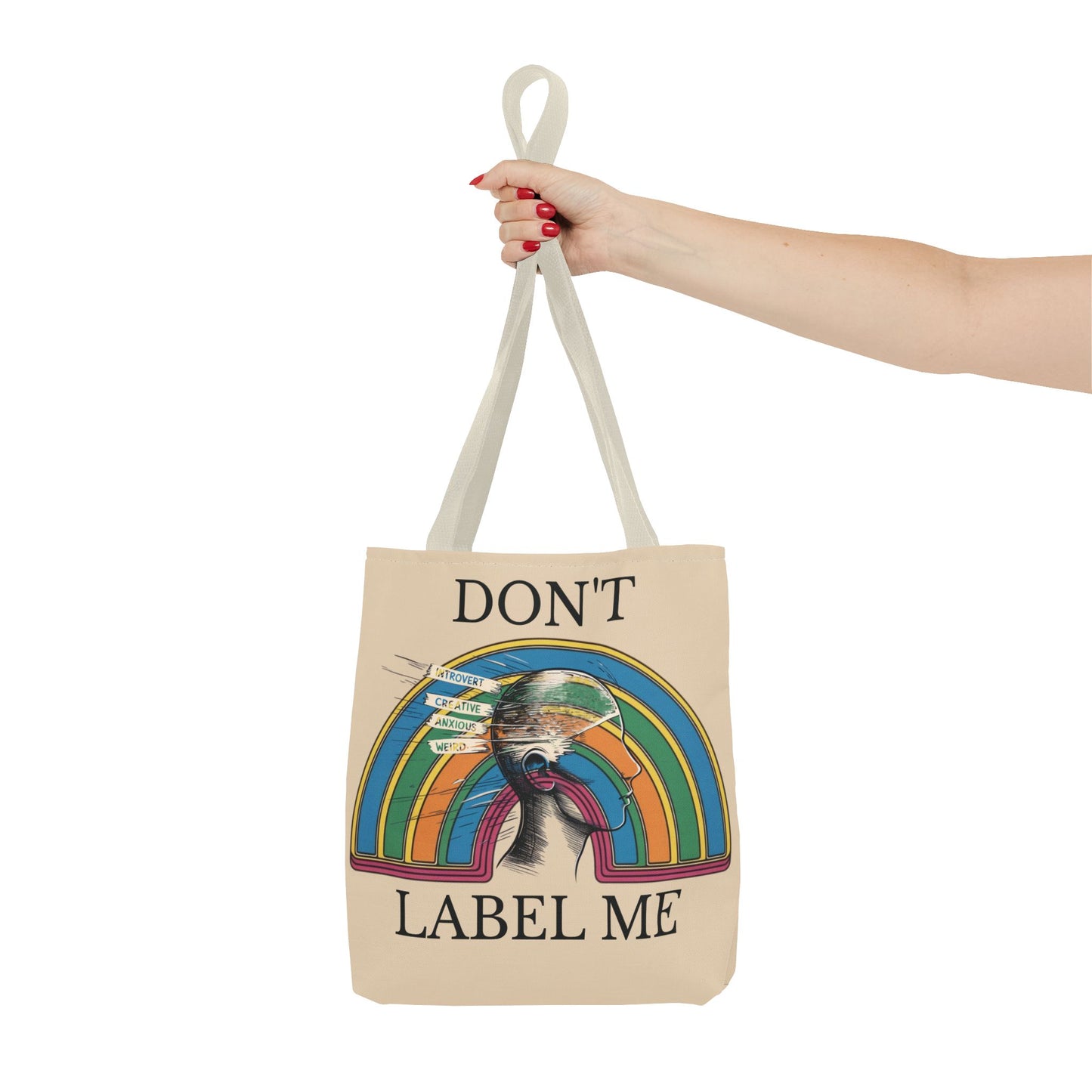 Retro rainbow tote bag |Vintage Don't Label Me tote |Grocery tote bag |Positive Affirmation reusable bag |Anxiety bag |Be Yourself tote