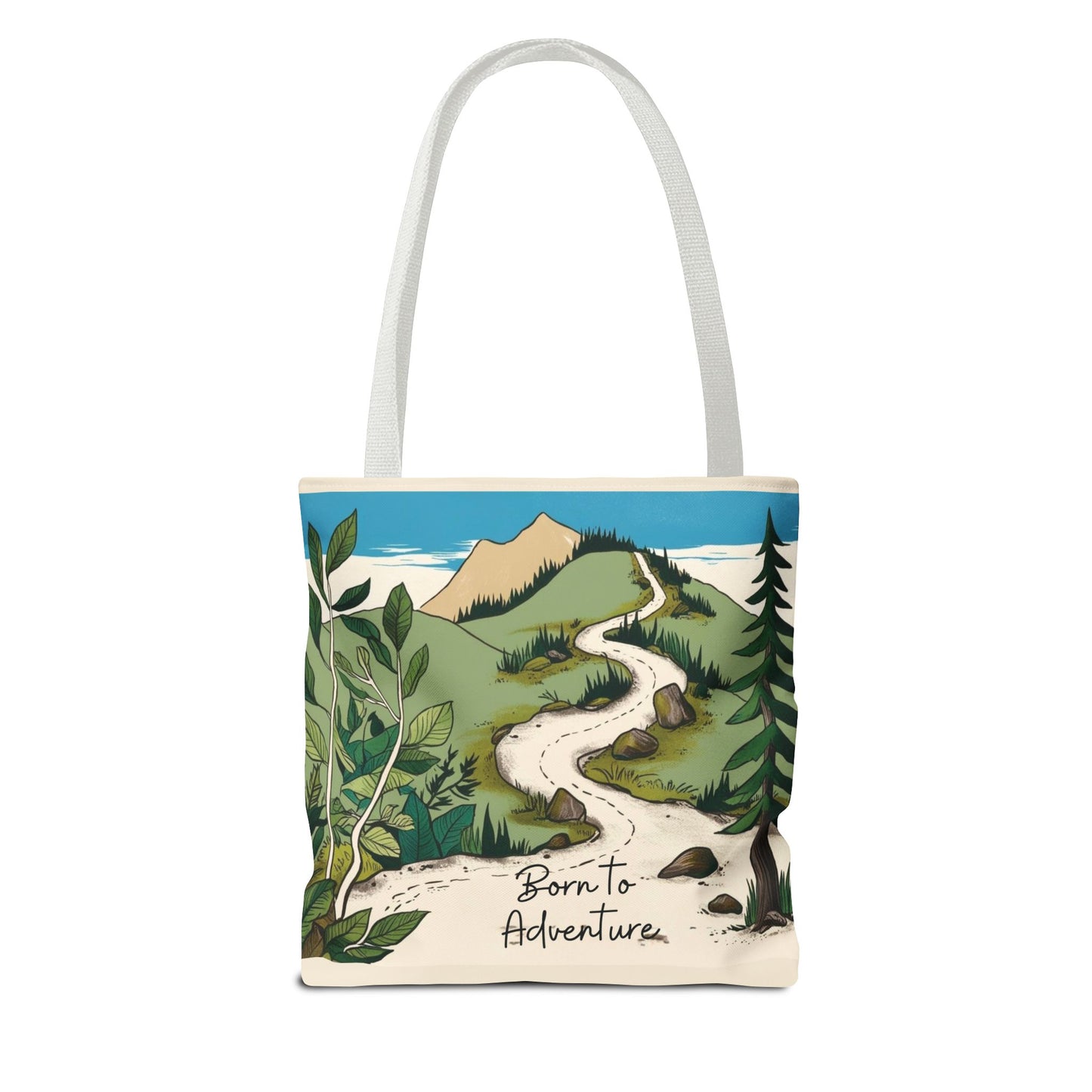 Born to Adventure Scenic Hiking Tote Bag for Nature Lovers |Scenic Mountain trail reusable grocery bag |Hikers farmers market tote