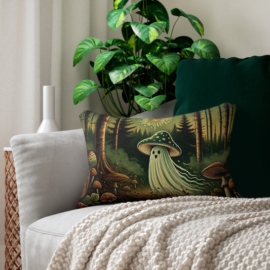Summer Forest Mushroom Ghost Lumbar Pillow Nature Decor | Home Accent | Nature Lover Gift | Cottagecore Pillow | Woodland Theme Cushion