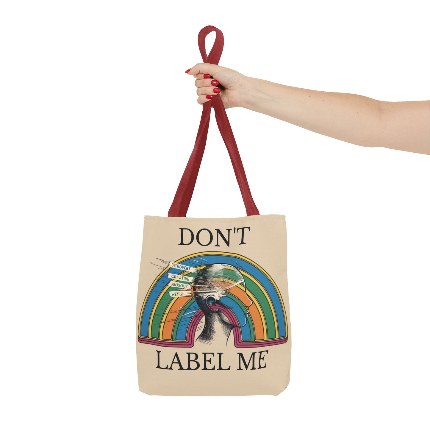 Retro rainbow tote bag |Vintage Don't Label Me tote |Grocery tote bag |Positive Affirmation reusable bag |Anxiety bag |Be Yourself tote