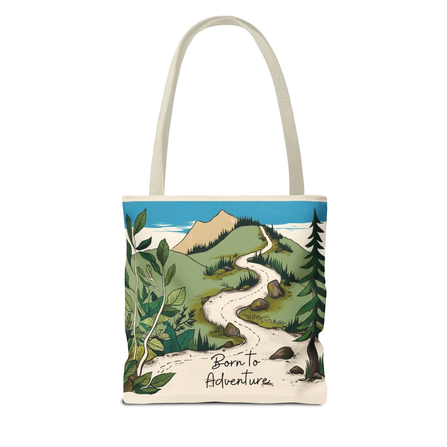 Born to Adventure Scenic Hiking Tote Bag for Nature Lovers |Scenic Mountain trail reusable grocery bag |Hikers farmers market tote