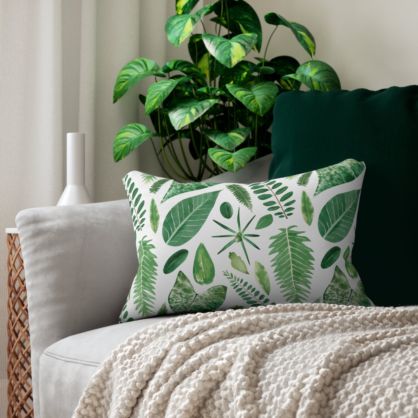 Green Leaf Lumbar Pillow Botanical decor |Nature inspired accent pillow |Plant themed home decor |Plant lovers gift |Leaf decorative cushion