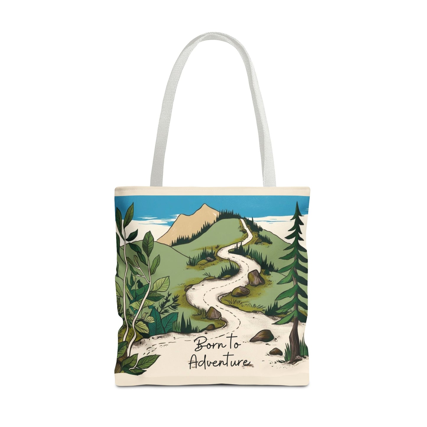 Born to Adventure Scenic Hiking Tote Bag for Nature Lovers |Scenic Mountain trail reusable grocery bag |Hikers farmers market tote