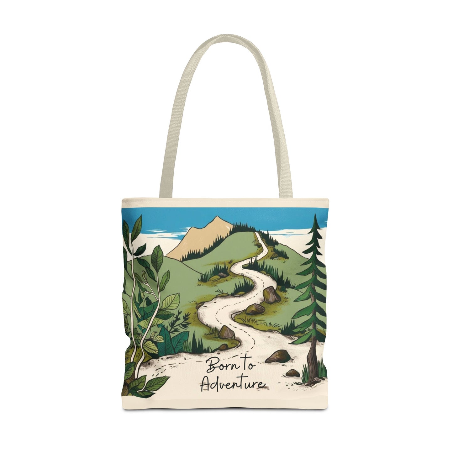 Born to Adventure Scenic Hiking Tote Bag for Nature Lovers |Scenic Mountain trail reusable grocery bag |Hikers farmers market tote