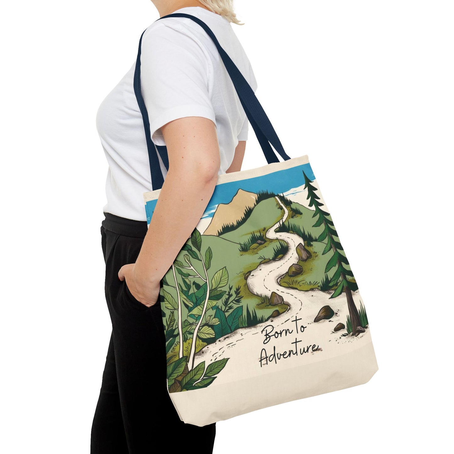 Born to Adventure Scenic Hiking Tote Bag for Nature Lovers |Scenic Mountain trail reusable grocery bag |Hikers farmers market tote
