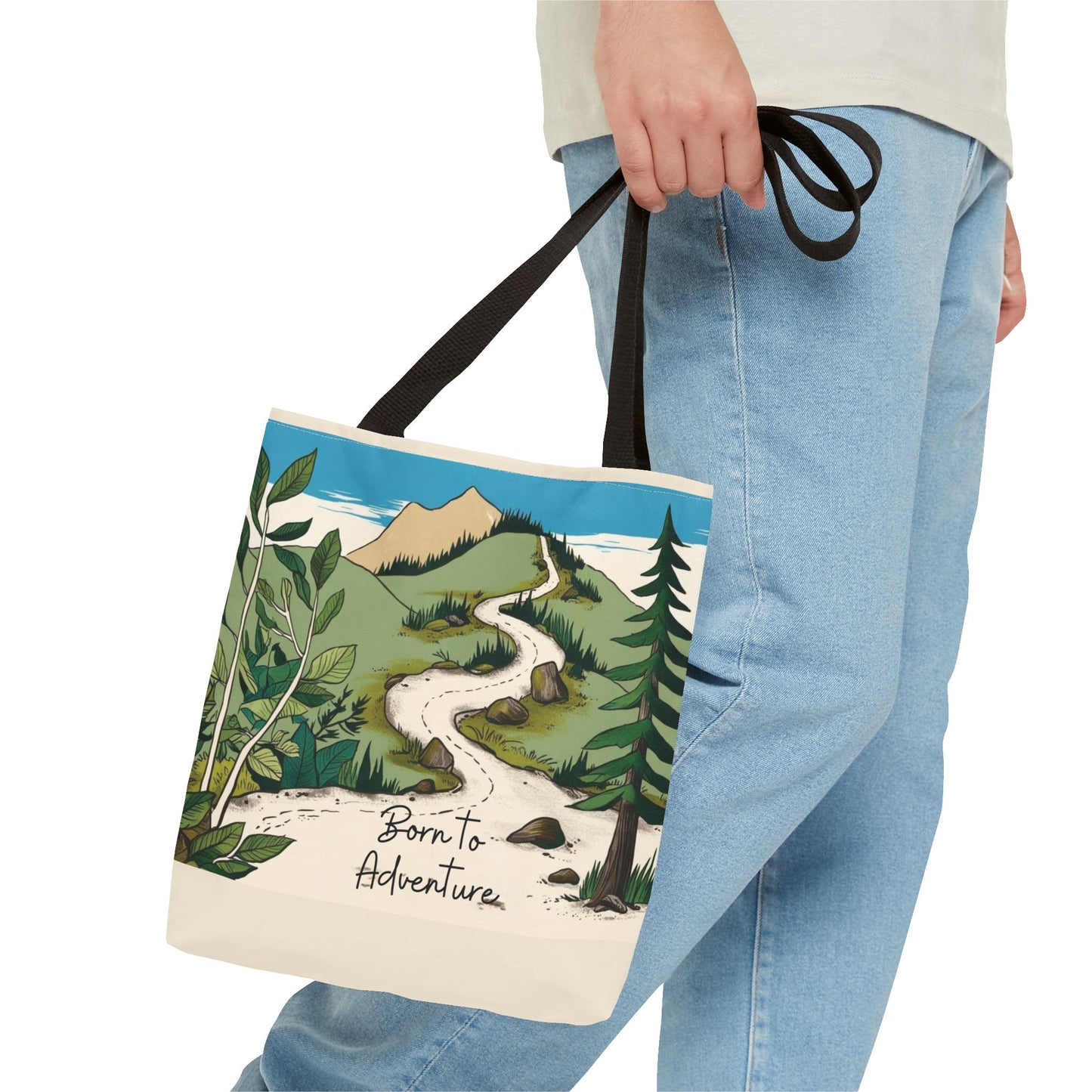Born to Adventure Scenic Hiking Tote Bag for Nature Lovers |Scenic Mountain trail reusable grocery bag |Hikers farmers market tote
