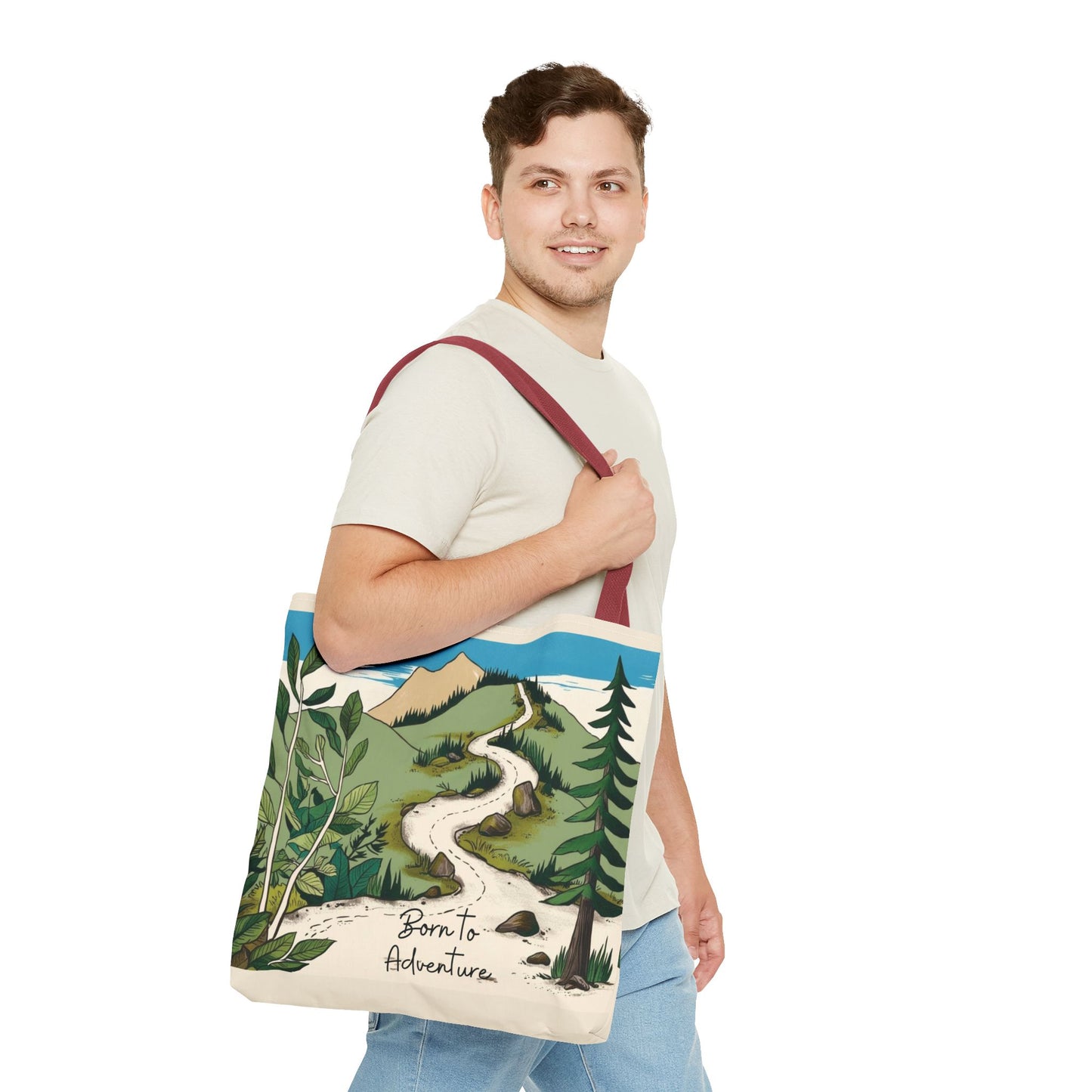 Born to Adventure Scenic Hiking Tote Bag for Nature Lovers |Scenic Mountain trail reusable grocery bag |Hikers farmers market tote