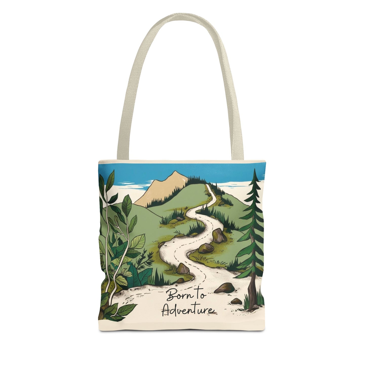 Born to Adventure Scenic Hiking Tote Bag for Nature Lovers |Scenic Mountain trail reusable grocery bag |Hikers farmers market tote
