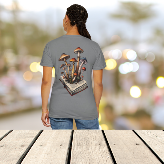 Grow Wild Mushroom Book T-Shirt – Nature Lover's Graphic Tee | Cottagecore Aesthetic, Foragers, and Wild Spirit Apparel