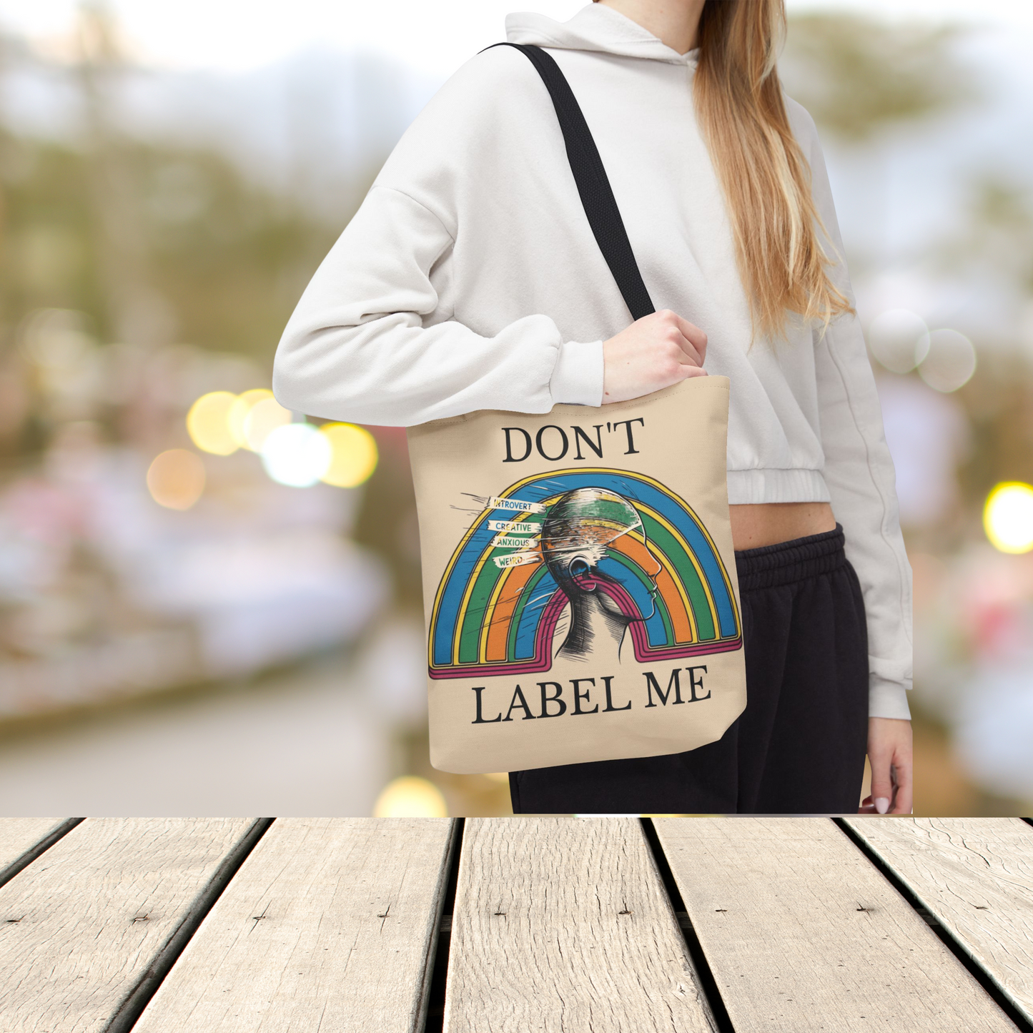 Retro rainbow tote bag |Vintage Don't Label Me tote |Grocery tote bag |Positive Affirmation reusable bag |Anxiety bag |Be Yourself tote