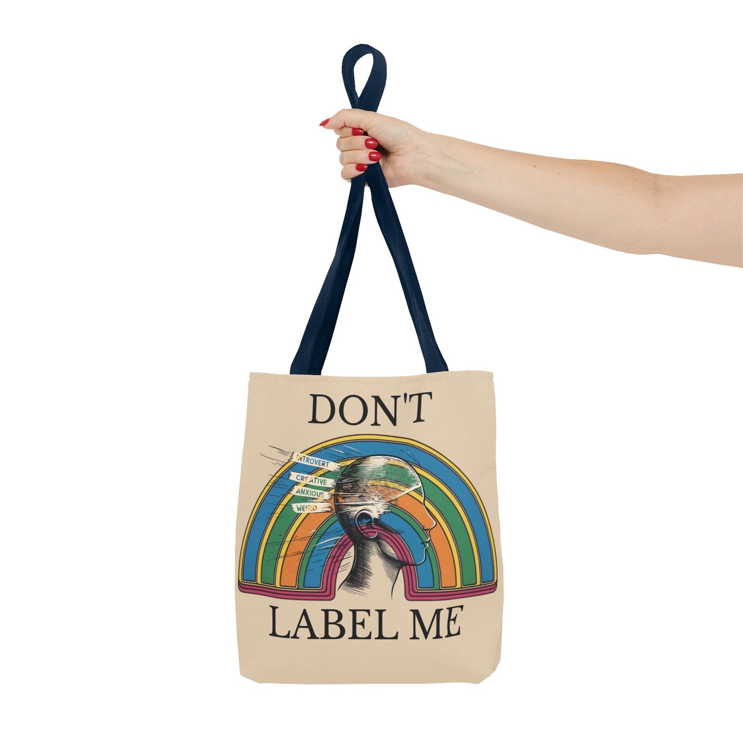 Retro rainbow tote bag |Vintage Don't Label Me tote |Grocery tote bag |Positive Affirmation reusable bag |Anxiety bag |Be Yourself tote