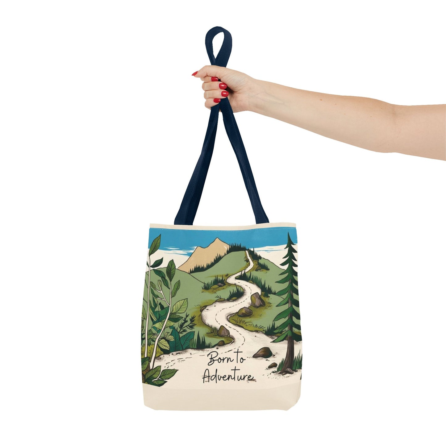 Born to Adventure Scenic Hiking Tote Bag for Nature Lovers |Scenic Mountain trail reusable grocery bag |Hikers farmers market tote