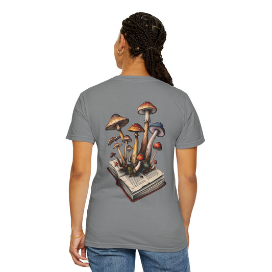 Grow Wild Mushroom Book T-Shirt – Nature Lover's Graphic Tee | Cottagecore Aesthetic, Foragers, and Wild Spirit Apparel