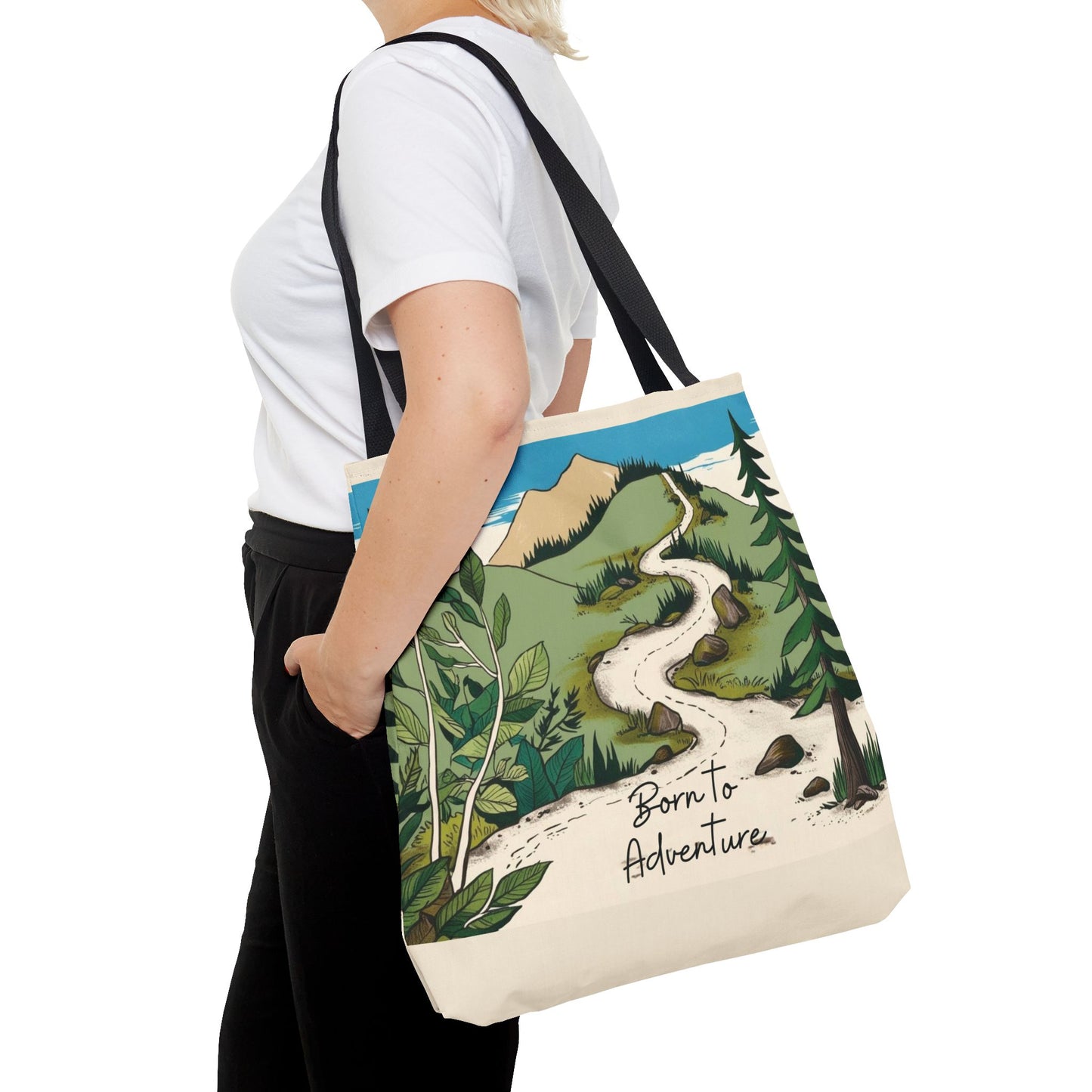Born to Adventure Scenic Hiking Tote Bag for Nature Lovers |Scenic Mountain trail reusable grocery bag |Hikers farmers market tote