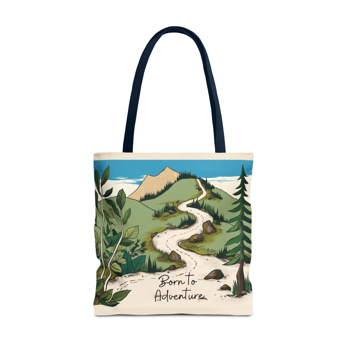 Born to Adventure Scenic Hiking Tote Bag for Nature Lovers |Scenic Mountain trail reusable grocery bag |Hikers farmers market tote
