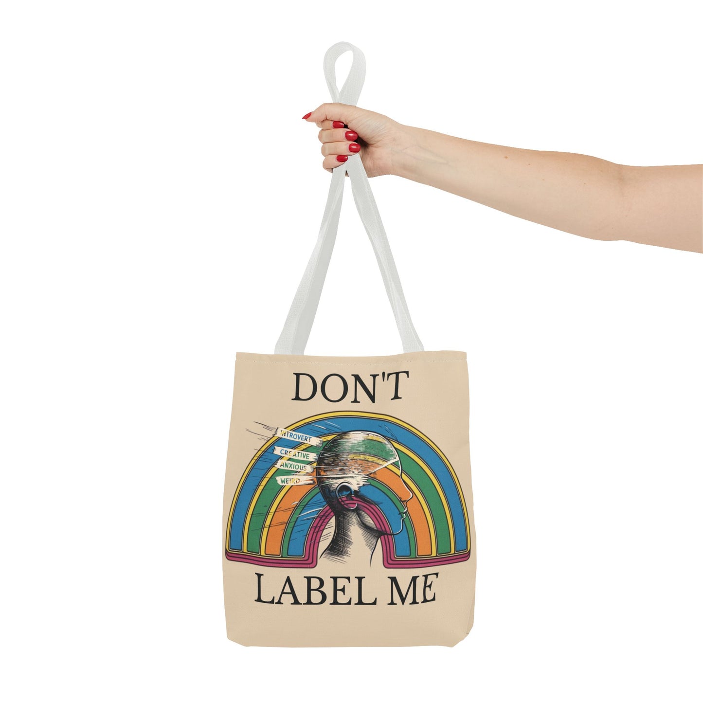 Retro rainbow tote bag |Vintage Don't Label Me tote |Grocery tote bag |Positive Affirmation reusable bag |Anxiety bag |Be Yourself tote