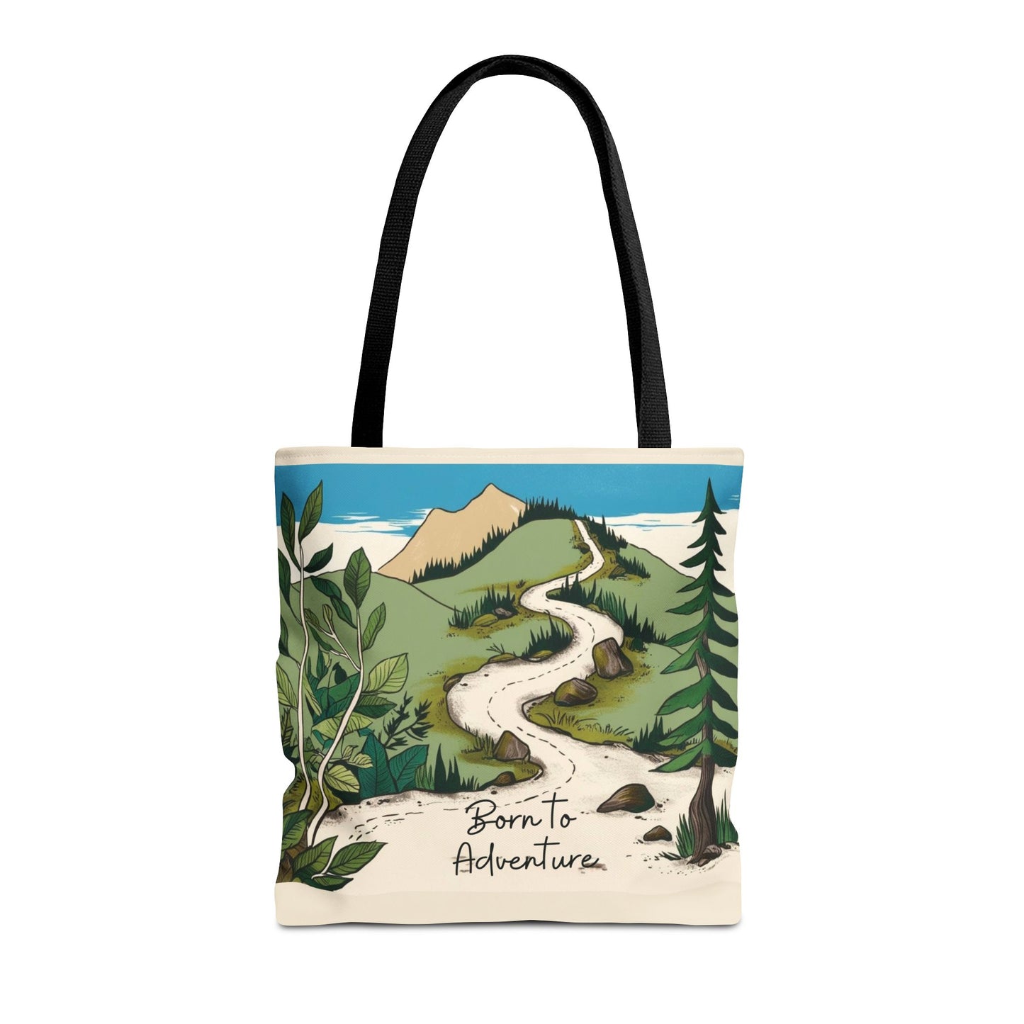 Born to Adventure Scenic Hiking Tote Bag for Nature Lovers |Scenic Mountain trail reusable grocery bag |Hikers farmers market tote
